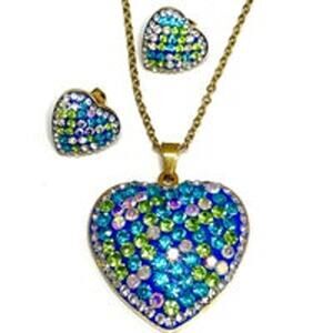 Necklace & Earrings Set Blue Pink Peridot Gold Matching Lot AU24